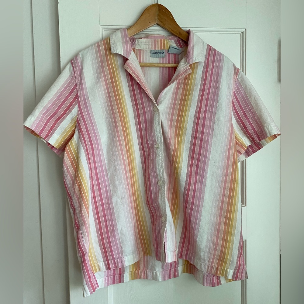 Striped Button Down T-Shirt - XL
